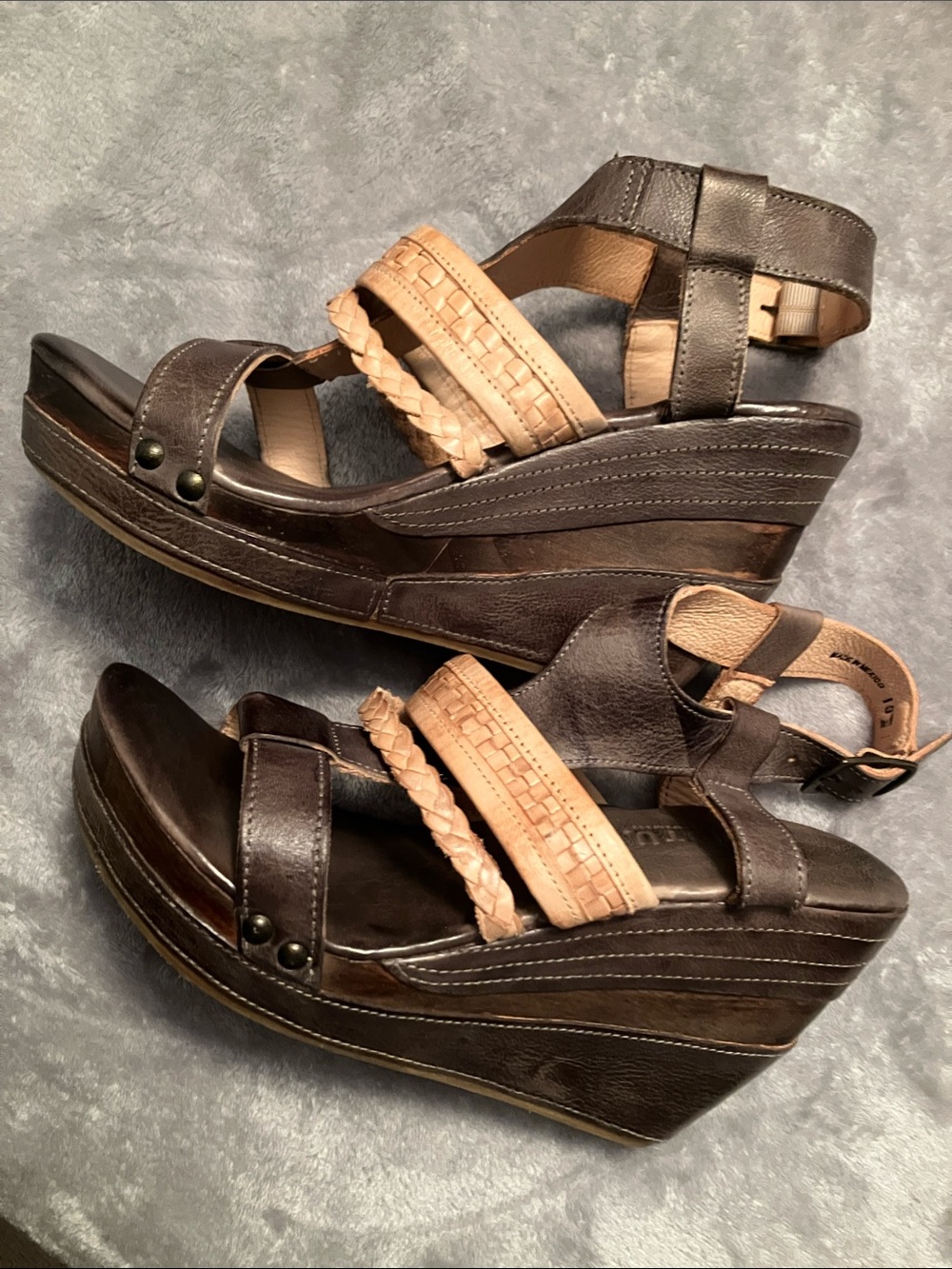 Bed Stu Jaslyn Women's Brown Leather Braided Strap Platform Wedge Sandals Sz 10 - Picture 2 of 8